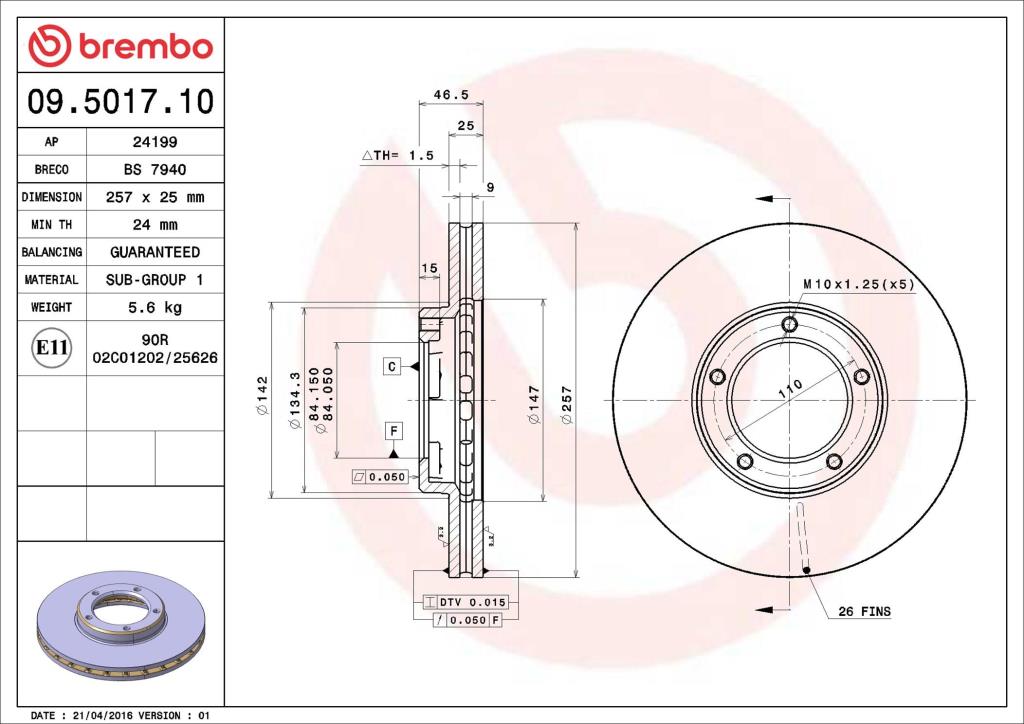 Discos de freno BREMBO ref. 09.5017.10