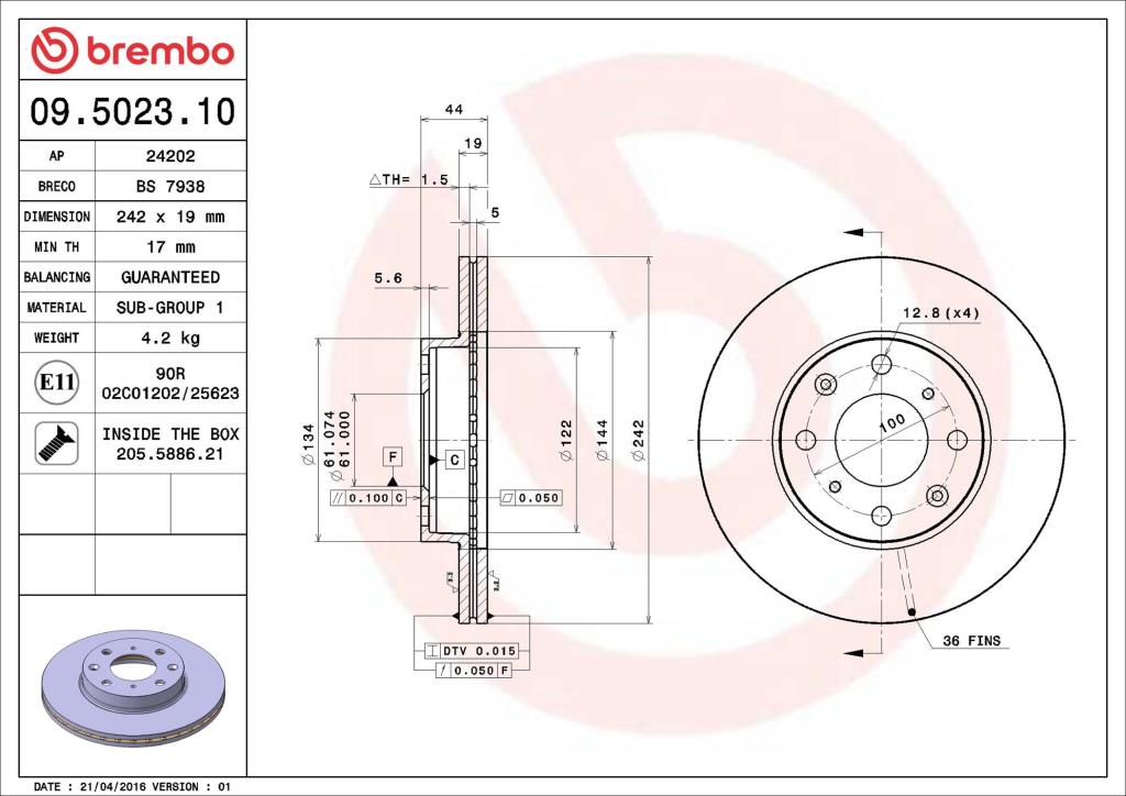 Discos de freno BREMBO ref. 09.5023.10