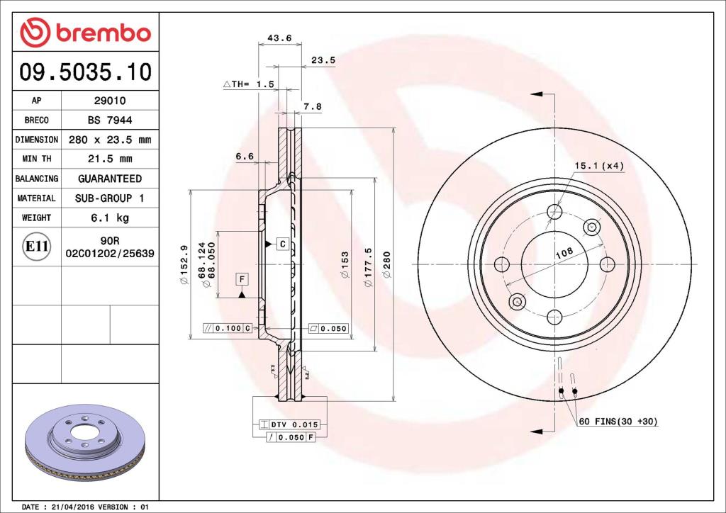 Discos de freno BREMBO ref. 09.5035.10