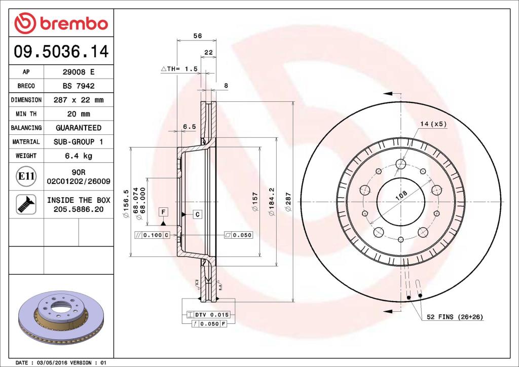 Discos de travão BREMBO ref. 09.5036.14