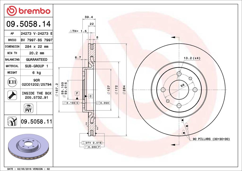 Disques de frein BREMBO ref. 09.5058.11