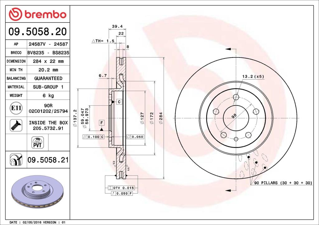 Discos de travão BREMBO ref. 09.5058.21
