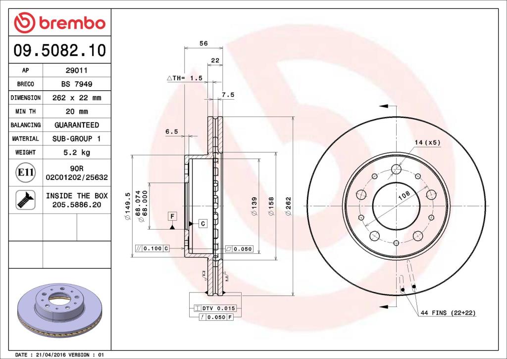 Discos de freno BREMBO ref. 09.5082.10