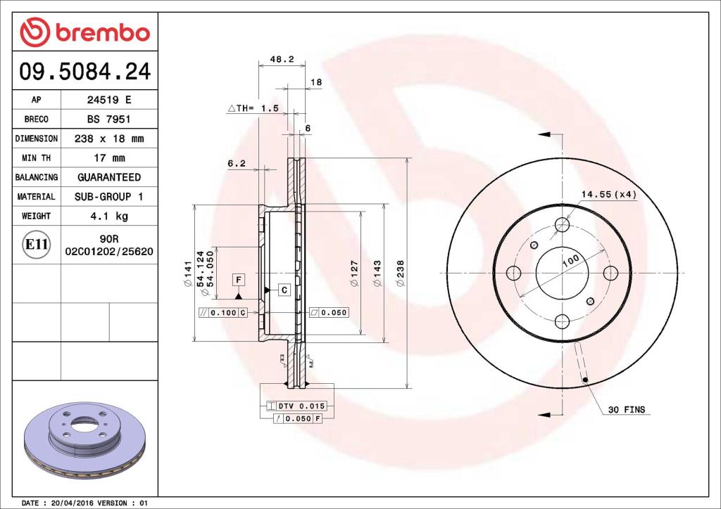 Disques de frein BREMBO 09.5084.24