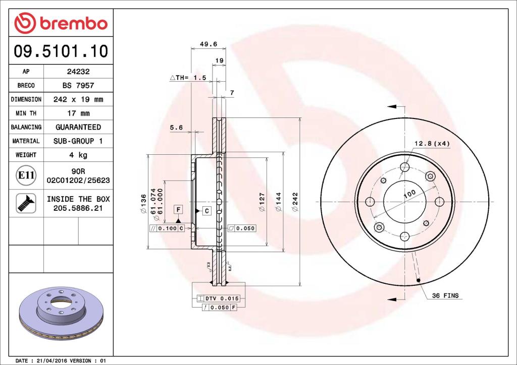 Discos de freno BREMBO ref. 09.5101.10