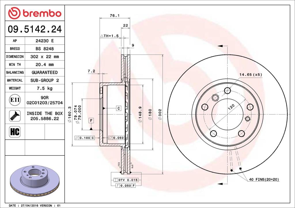 Discos de freno BREMBO ref. 09.5142.24