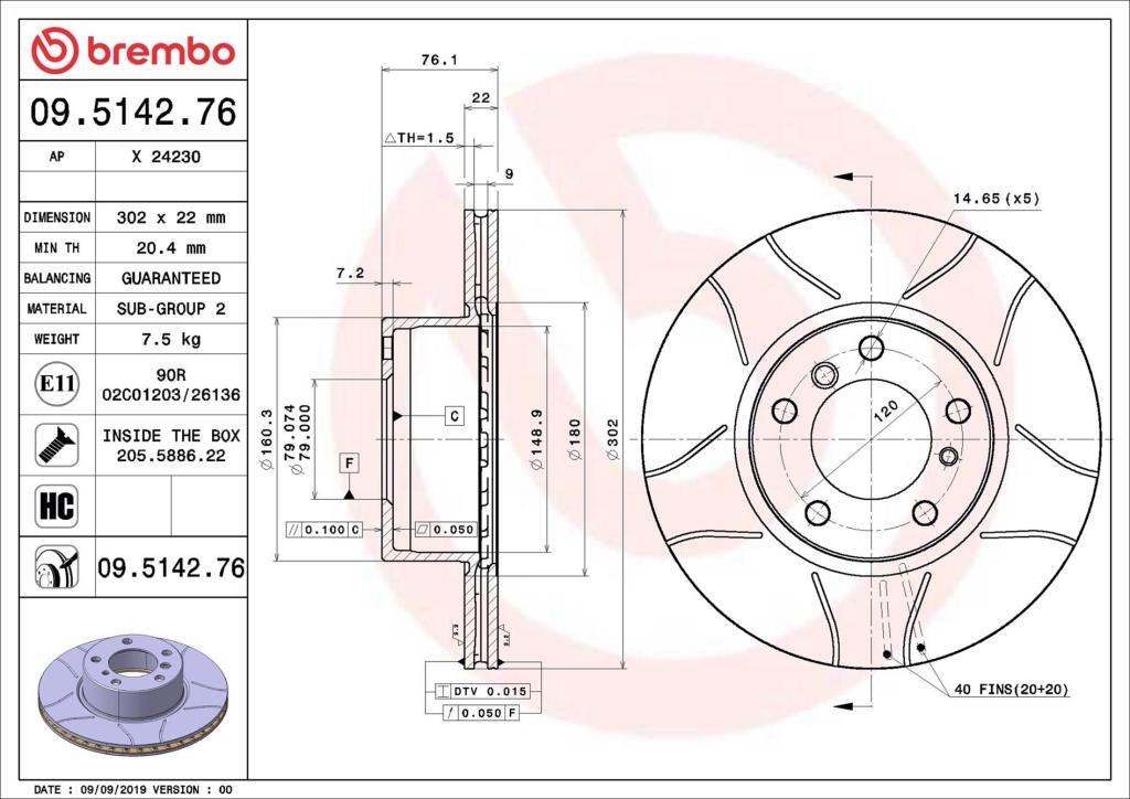 Discos de freno BREMBO ref. 09.5142.76