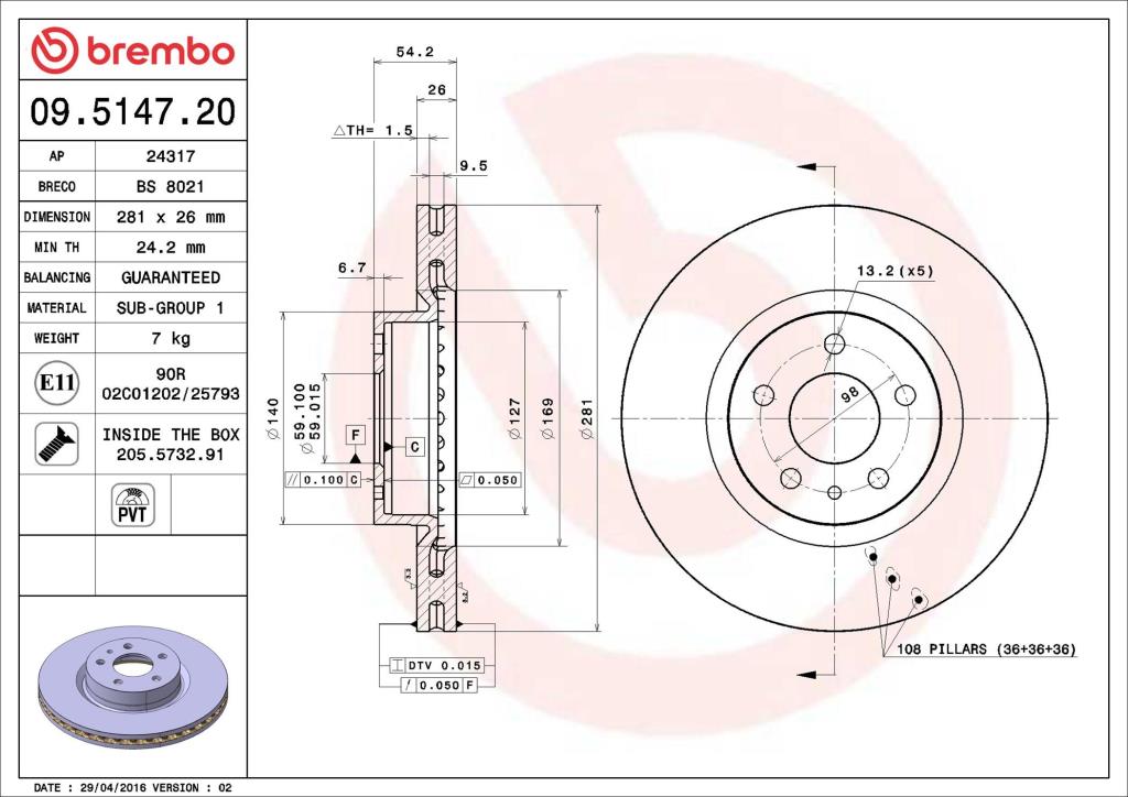 Discos de freno BREMBO ref. 09.5147.20