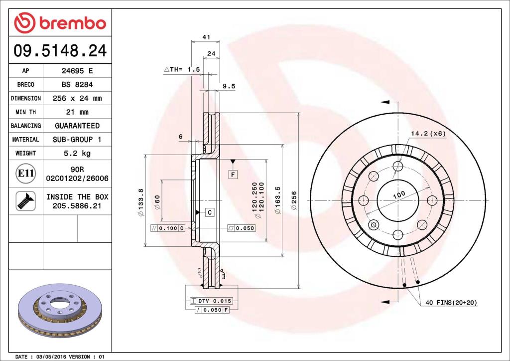 Disques de frein BREMBO ref. 09.5148.24