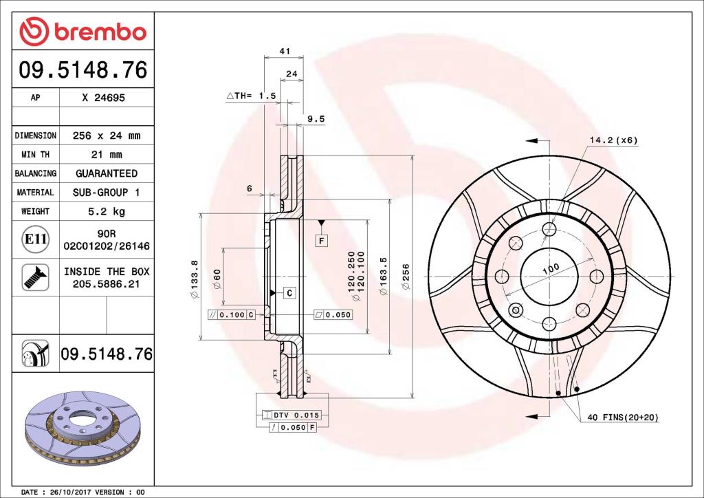 Disques de frein BREMBO ref. 09.5148.76