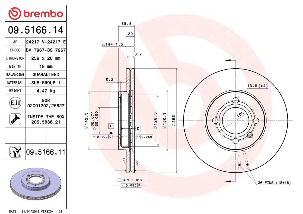 Discos de freno BREMBO ref. 09.5166.14