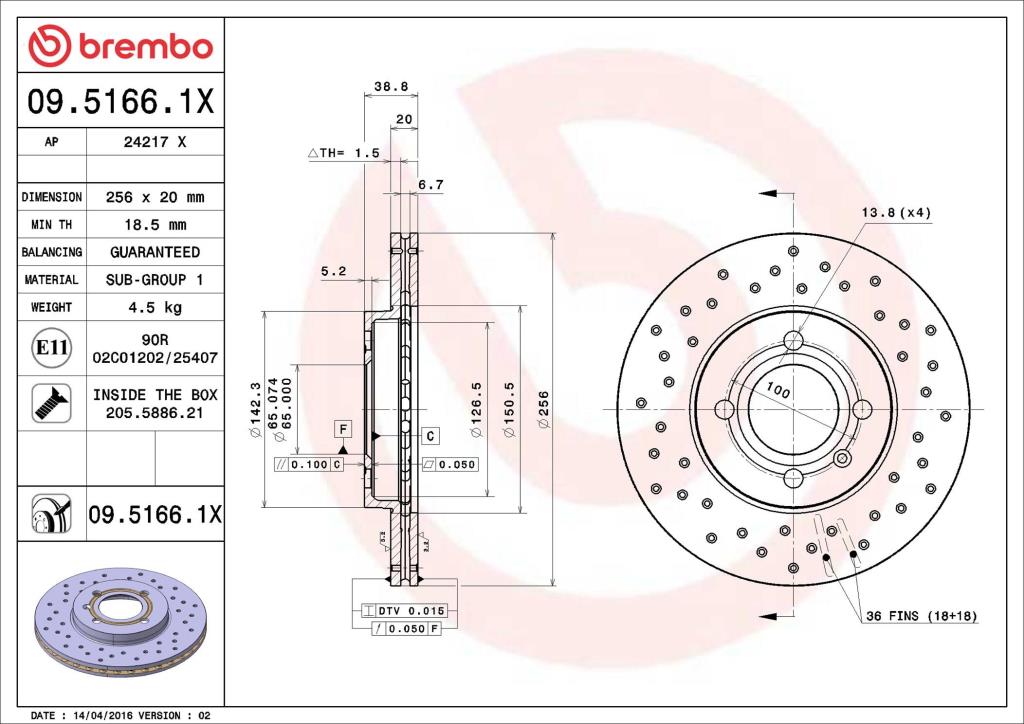 Disques de frein BREMBO ref. 09.5166.1X