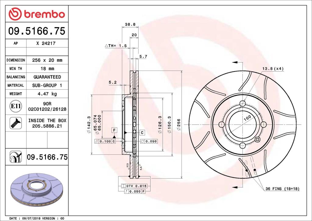 Disques de frein BREMBO ref. 09.5166.75