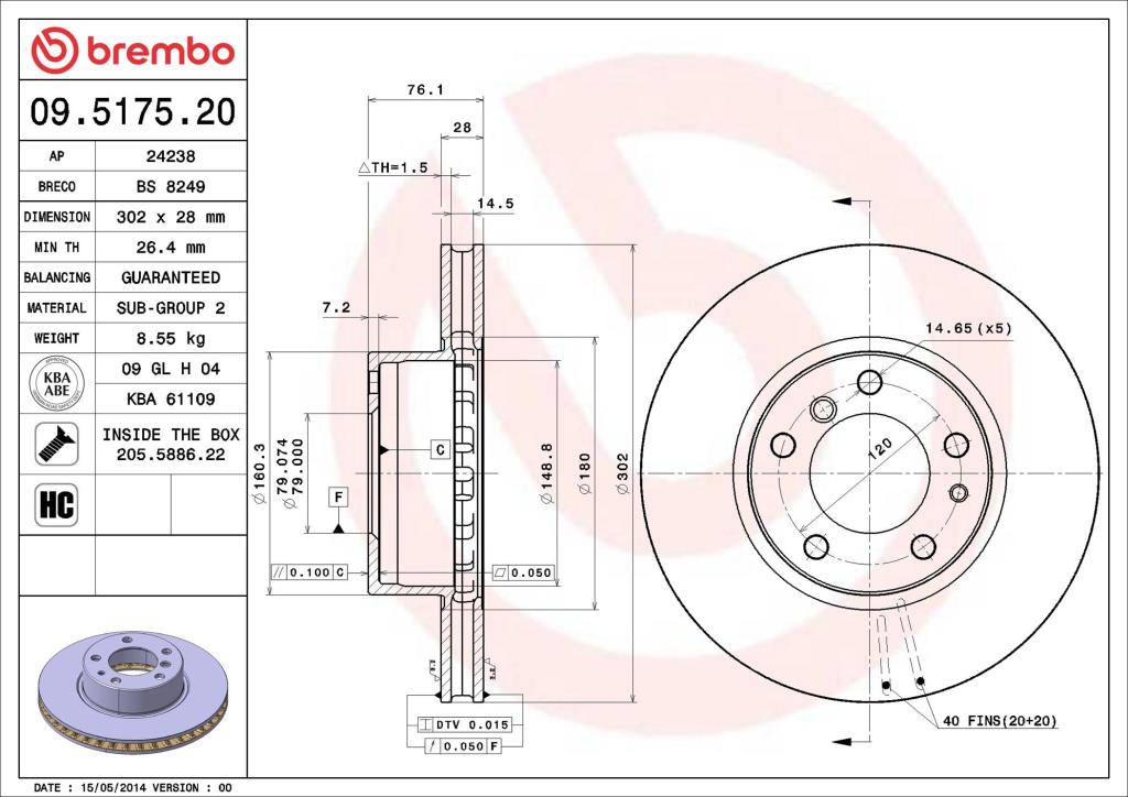 Disques de frein BREMBO ref. 09.5175.20