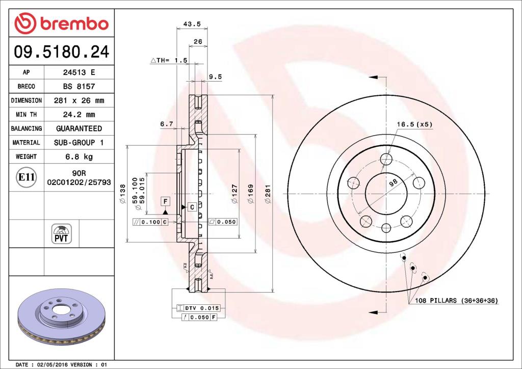 Discos de freno BREMBO ref. 09.5180.24