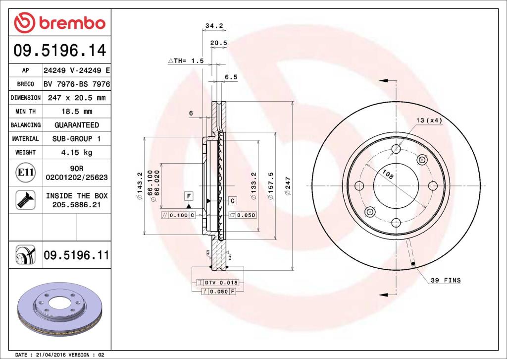 Discos de freno BREMBO ref. 09.5196.11