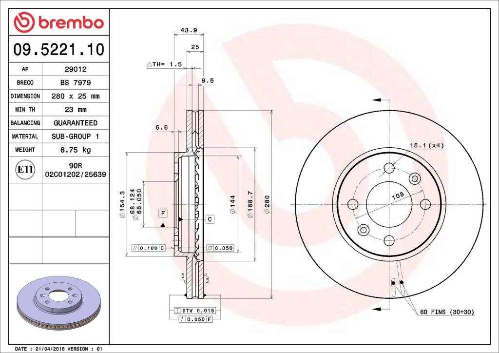 Discos de freno BREMBO ref. 09.5221.10