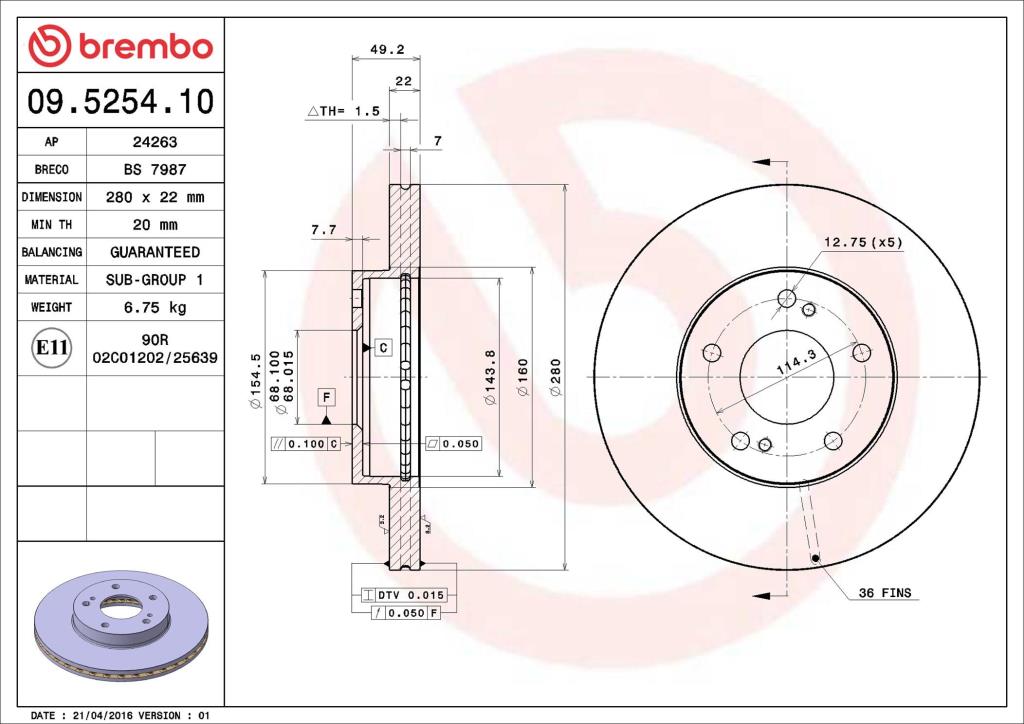 Discos de freno BREMBO ref. 09.5254.10