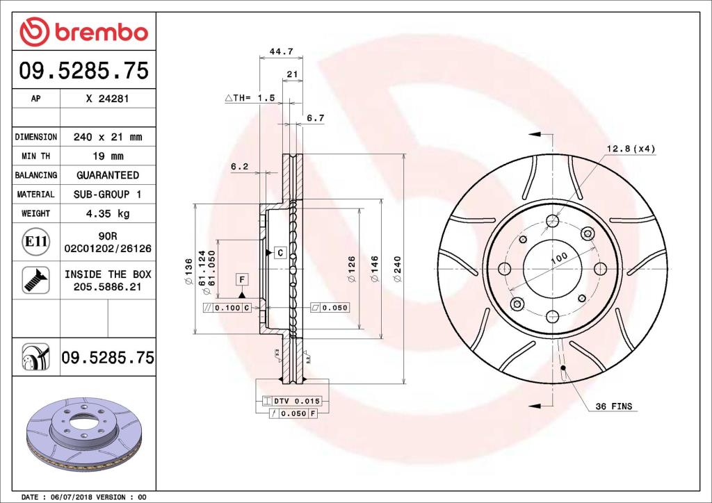 Discos de freno BREMBO ref. 09.5285.75