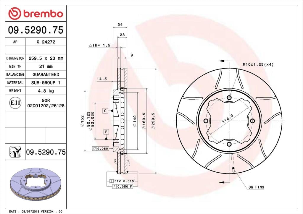 Discos de freno BREMBO ref. 09.5290.75