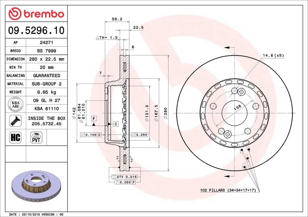 Discos de travão BREMBO 09.5296.10