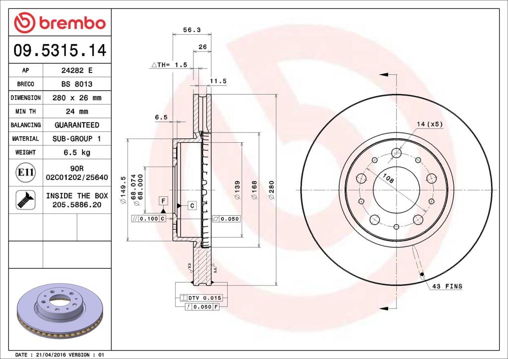 Discos de travão BREMBO 09.5315.14