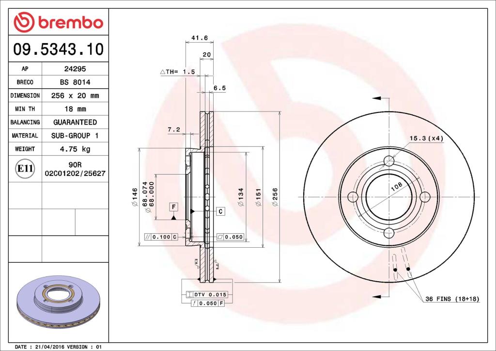 Discos de freno BREMBO ref. 09.5343.10