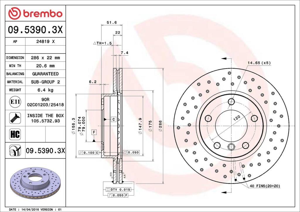 Discos de travão BREMBO ref. 09.5390.3X