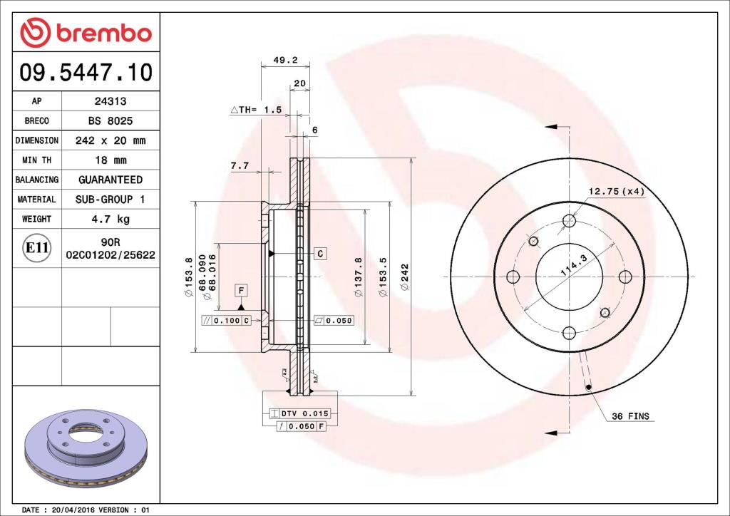Discos de freno BREMBO ref. 09.5447.10