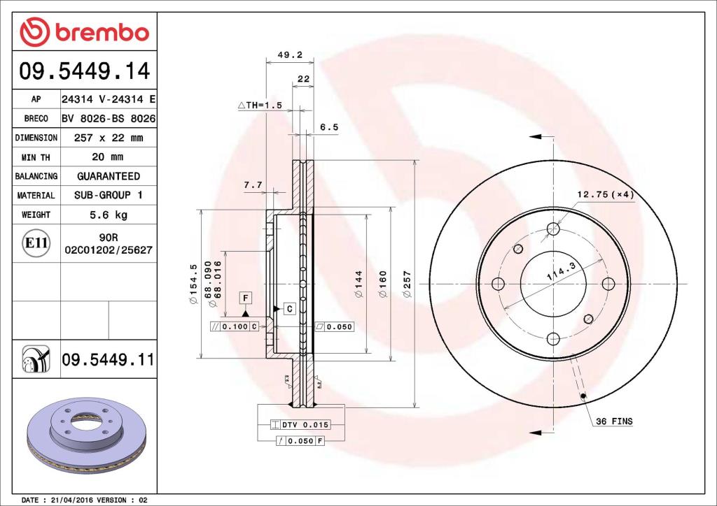 Discos de travão BREMBO ref. 09.5449.11