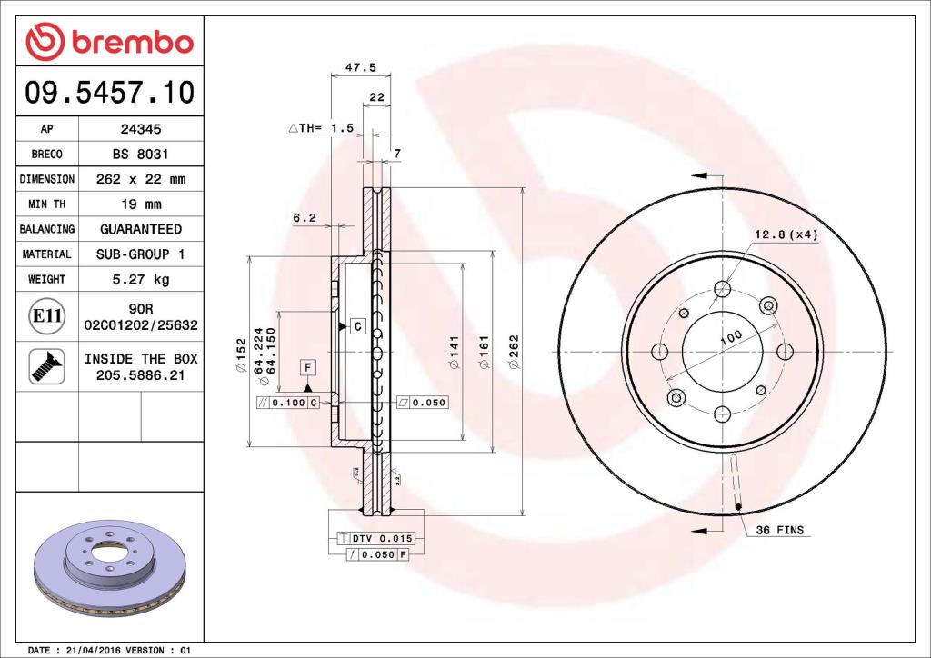Discos de freno BREMBO ref. 09.5457.10