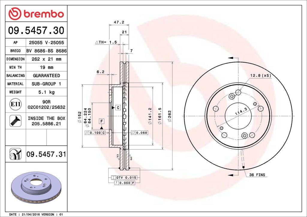 Discos de travão BREMBO ref. 09.5457.31