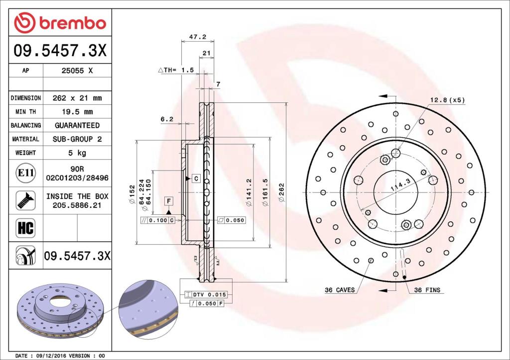 Disques de frein BREMBO ref. 09.5457.3X
