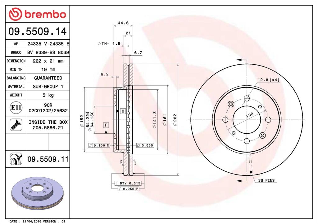 Disques de frein BREMBO ref. 09.5509.11