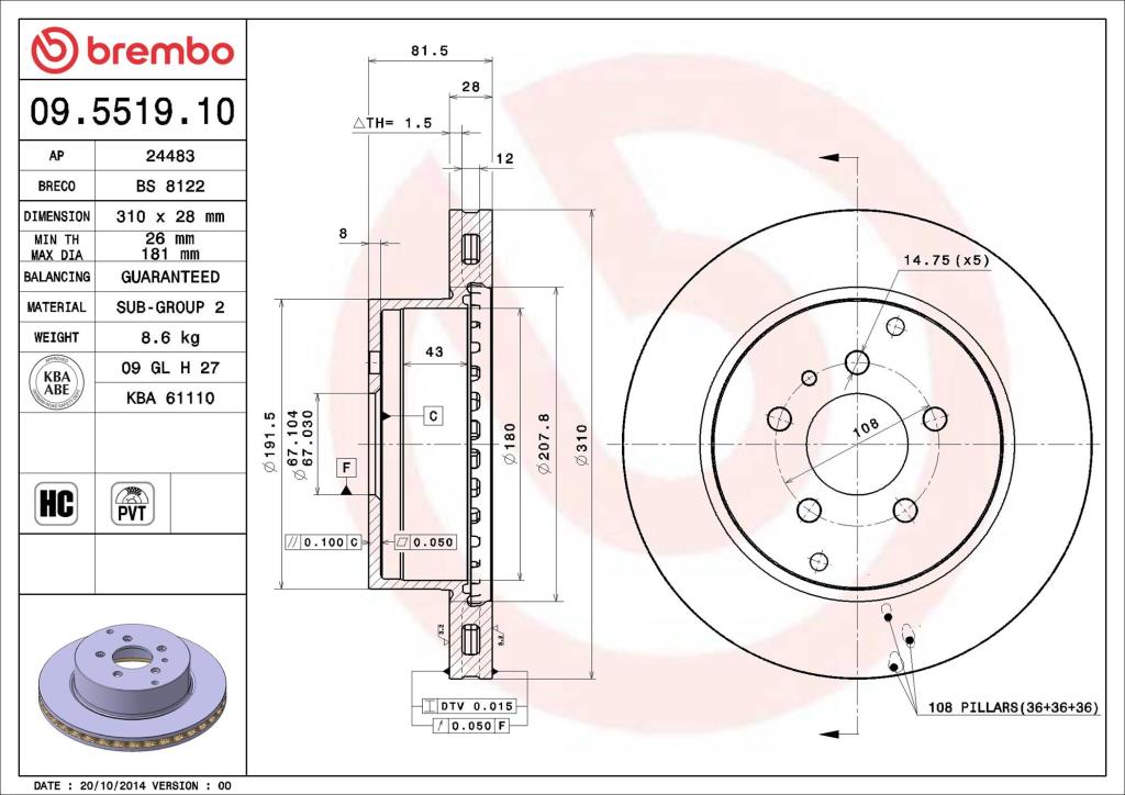 Discos de freno BREMBO ref. 09.5519.10