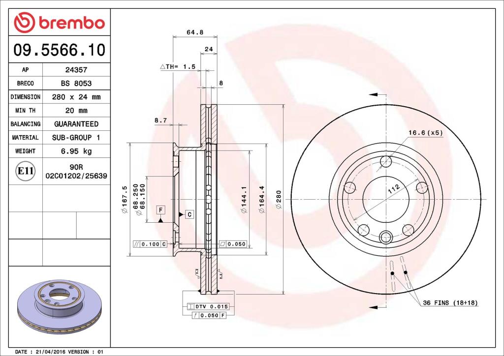 Disques de frein BREMBO ref. 09.5566.10
