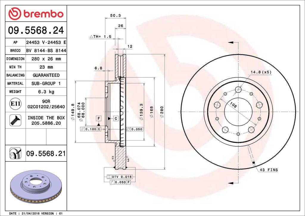 Discos de freno BREMBO ref. 09.5568.21