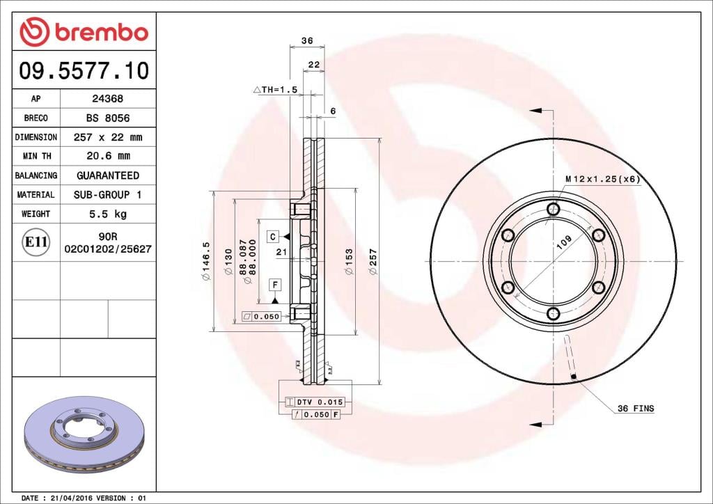 Discos de freno BREMBO ref. 09.5577.10