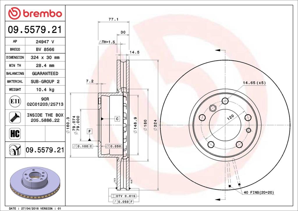 Discos de freno BREMBO ref. 09.5579.21
