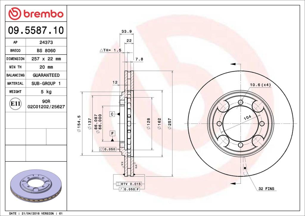 Discos de travão BREMBO ref. 09.5587.10