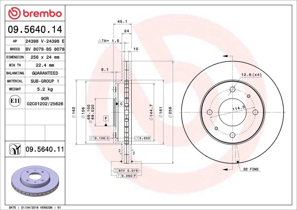 Discos de travão BREMBO 09.5640.14