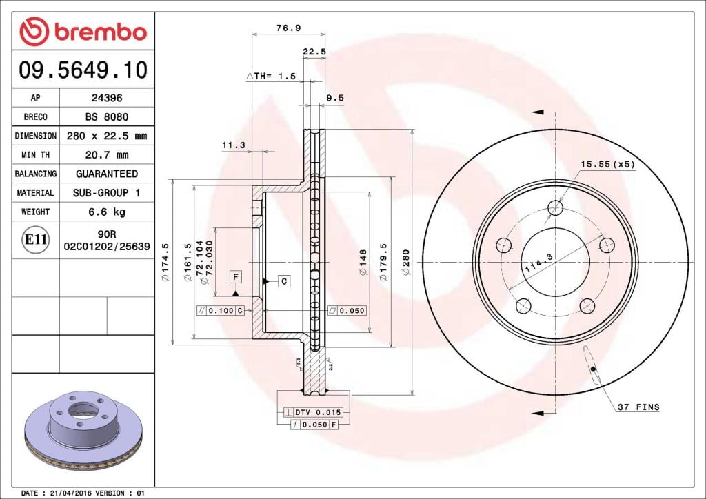 Disques de frein BREMBO 09.5649.10