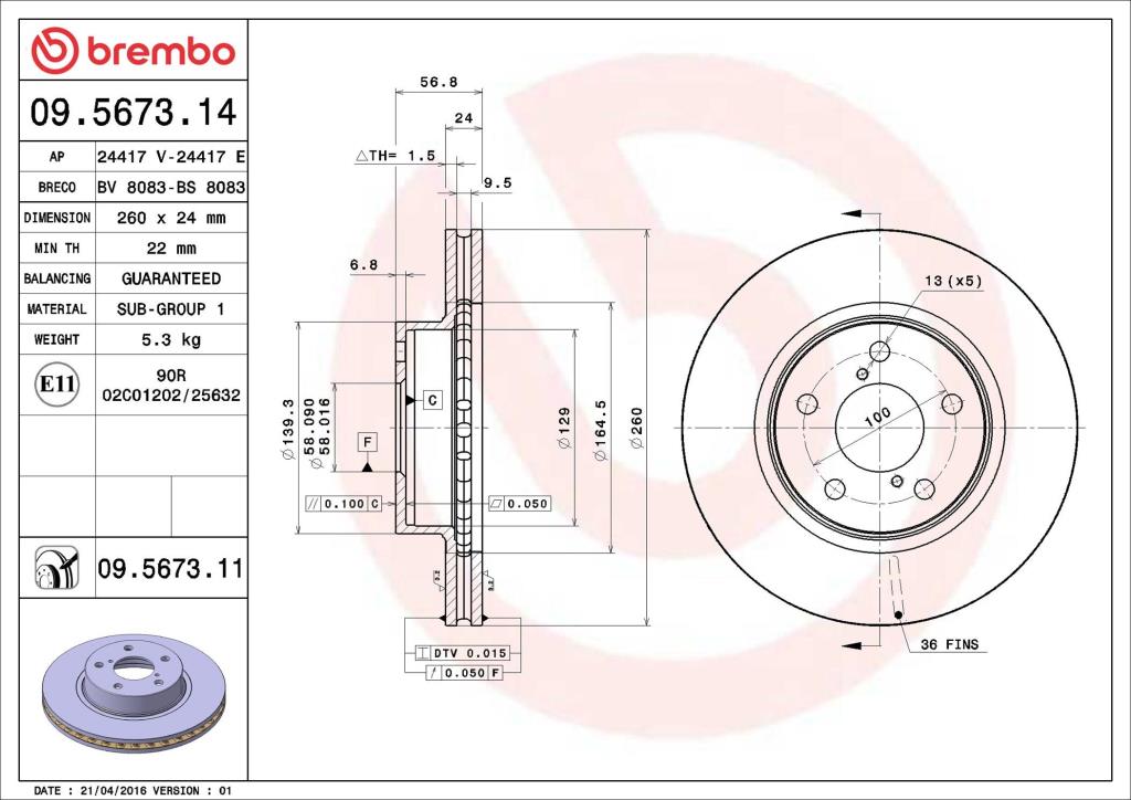 Discos de travão BREMBO 09.5673.11