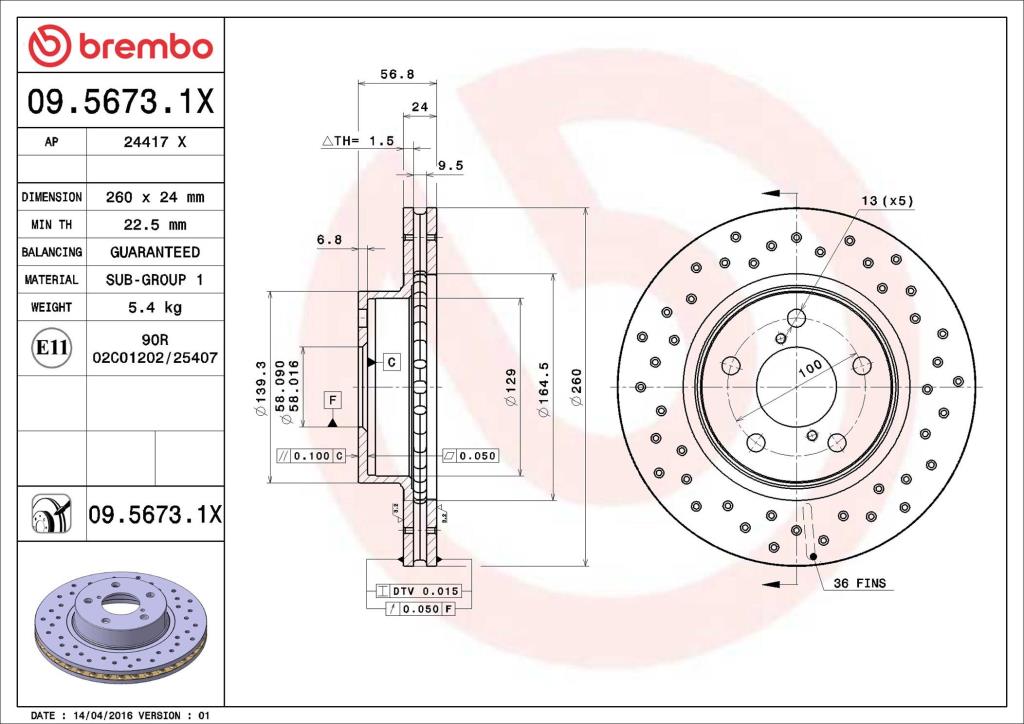 Disques de frein BREMBO ref. 09.5673.1X