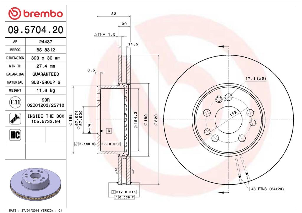 Discos de freno BREMBO ref. 09.5704.20