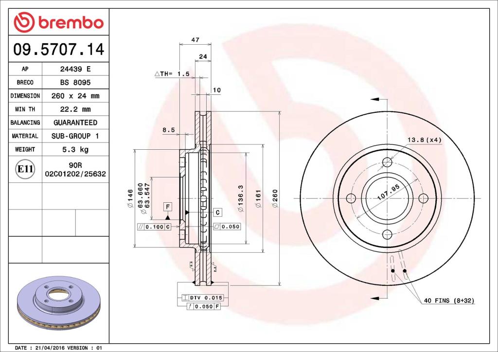 Discos de freno BREMBO ref. 09.5707.14