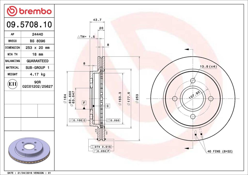 Discos de freno BREMBO ref. 09.5708.10