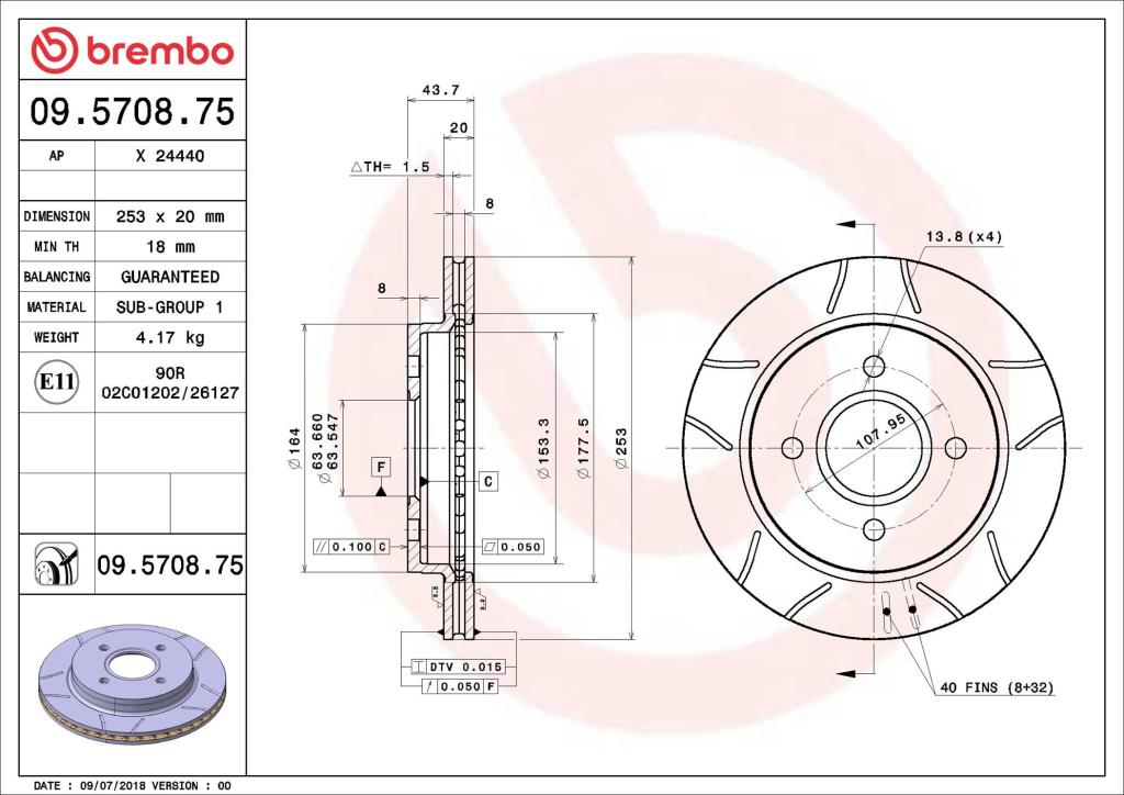 Disques de frein BREMBO ref. 09.5708.75