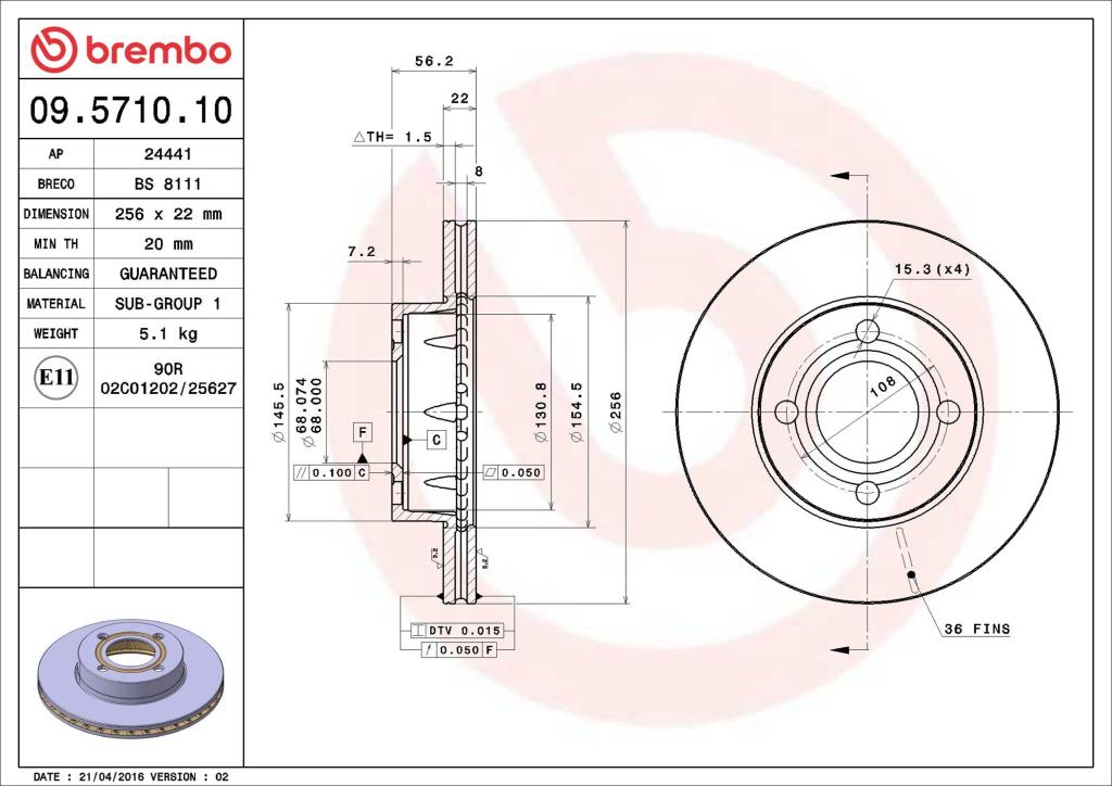 Discos de travão BREMBO 09.5710.10