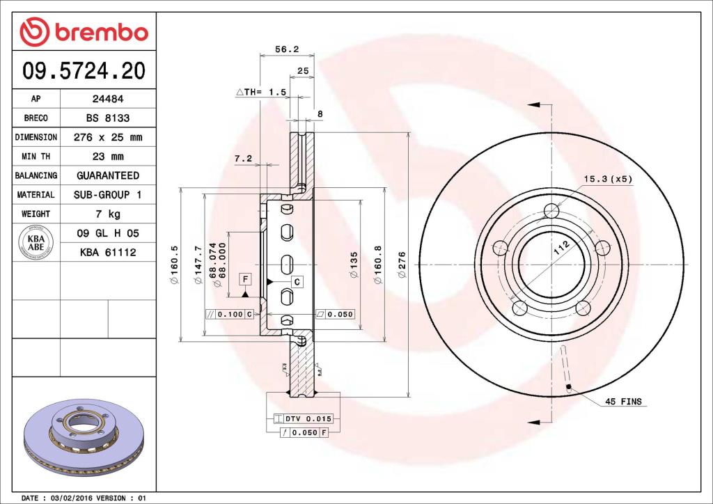 Disques de frein BREMBO 09.5724.20